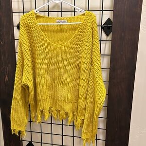 Young Fabulous & Broke Mustard Frayed Hem Sweater